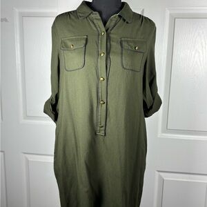 Banana Republic Khaki Long Sleeve Dress with Gold Buttons Xsmall